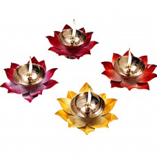 Lotus Shape Brass Akhand Jyot / Mahalaxmi Poojan Diya-Set Of 4pcs.